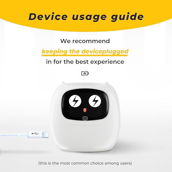 EMOKO smart pet planter robot device usage guide showing the recommended charging plug for best experience