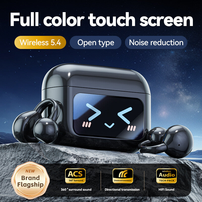 SMILESWAY clip on ear headphones wireless with full color touch screen and noise reduction