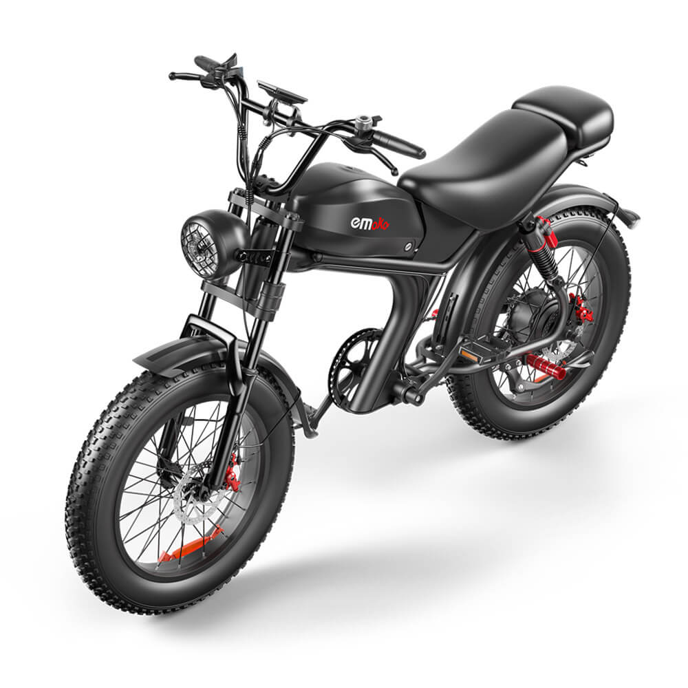 Emoko off-road fat tire electric bicycle in black with wide tires and ergonomic seat