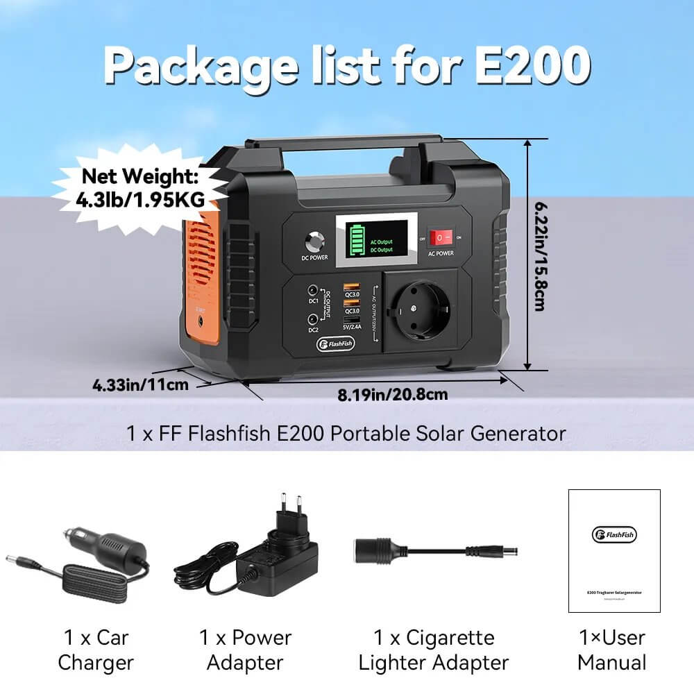 Flashfish E200 Portable Power Station | 200W 151Wh/40800mAh | Shipped From Germany Warehouse