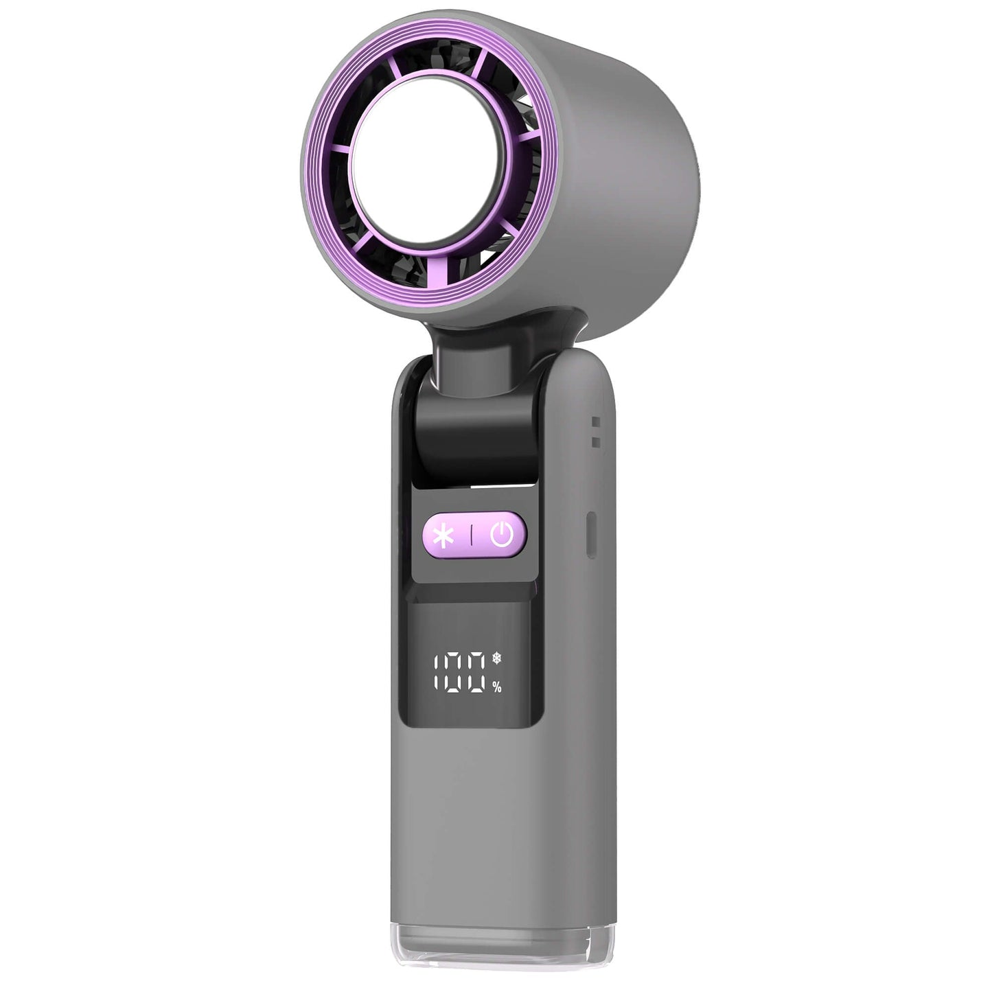 SMILESWAY portable USB cold fan in gray with digital display and purple LED light accents