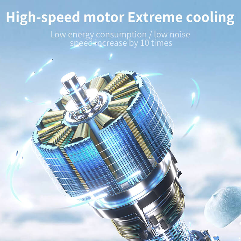 High-speed motor component of SMILESWAY portable USB cold fan highlighting extreme cooling and low energy consumption