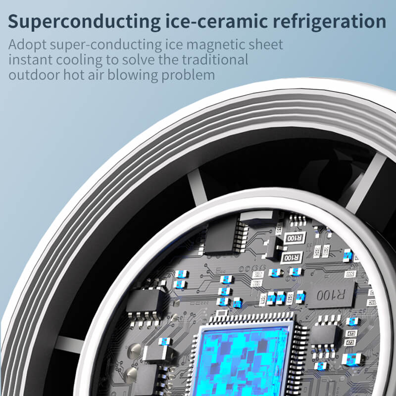 Close-up of circuit board inside SMILESWAY portable USB cold fan with superconducting ice-ceramic refrigeration technology