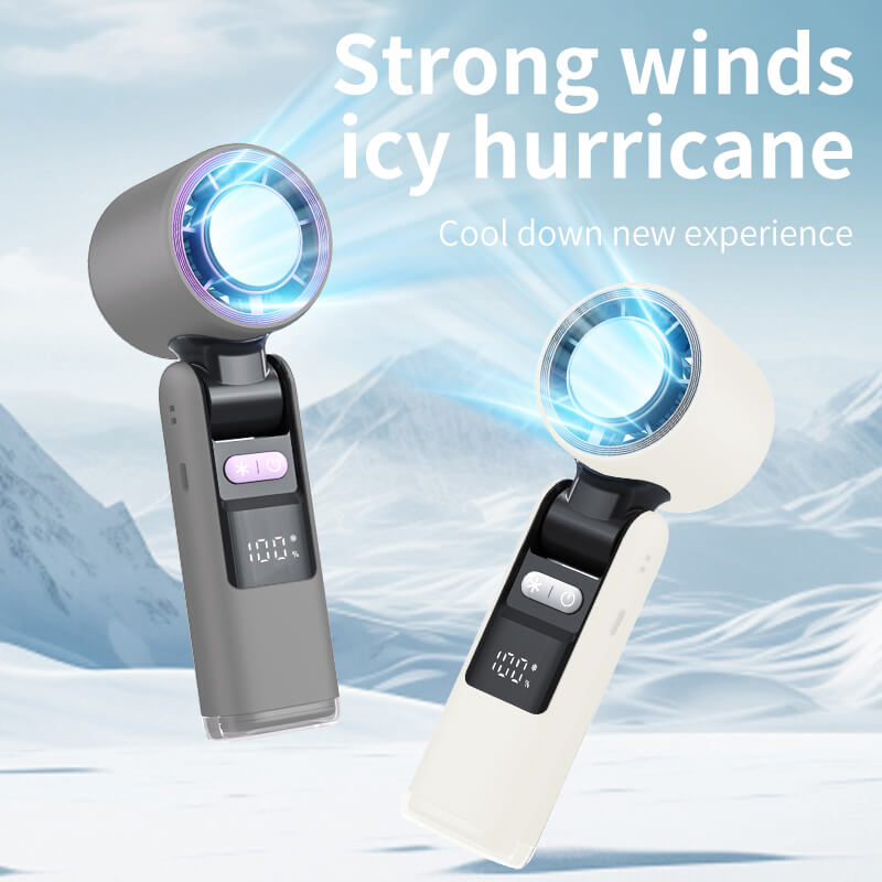 SMILESWAY portable USB cold fan in gray and white with digital display and adjustable strong wind settings
