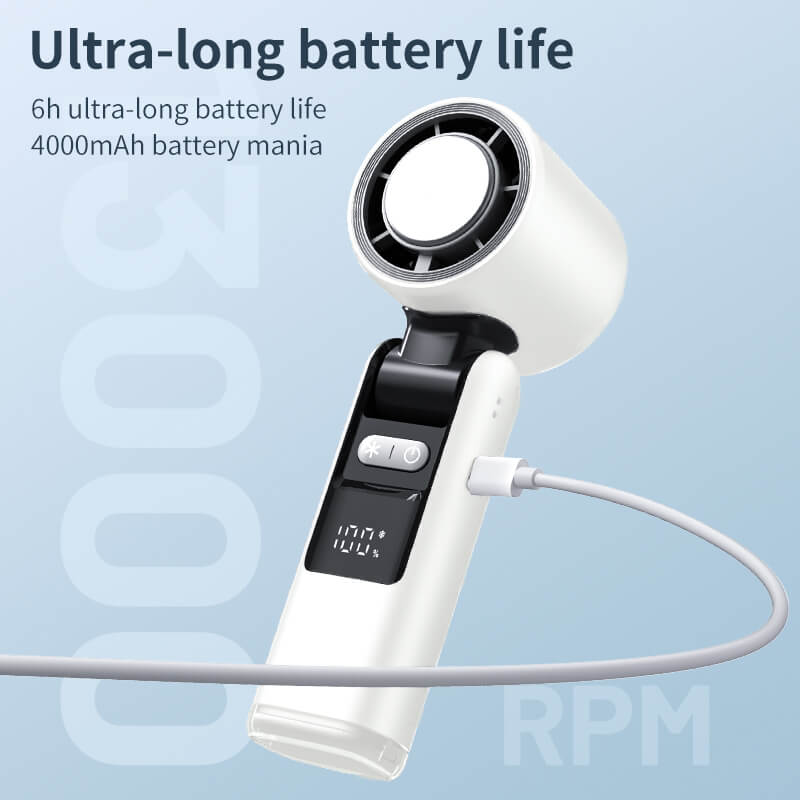SMILESWAY portable USB cold fan in white with ultra-long 6 hour battery life and 4000mAh capacity