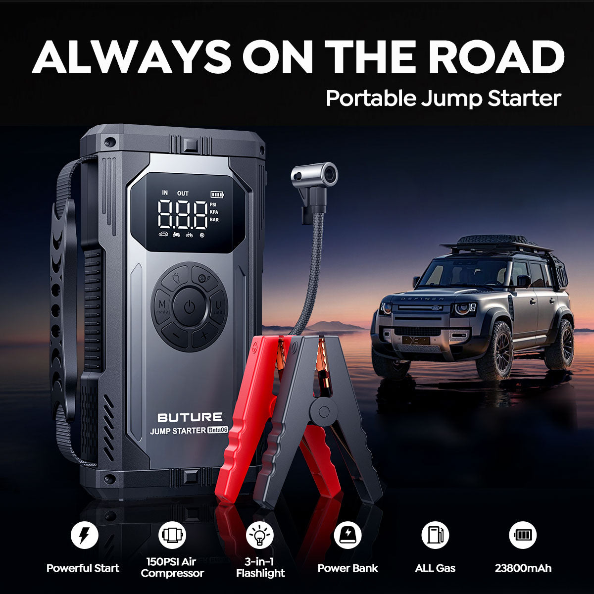 Buture Beta06 Car Jump Starter 4000A with Air Compressor