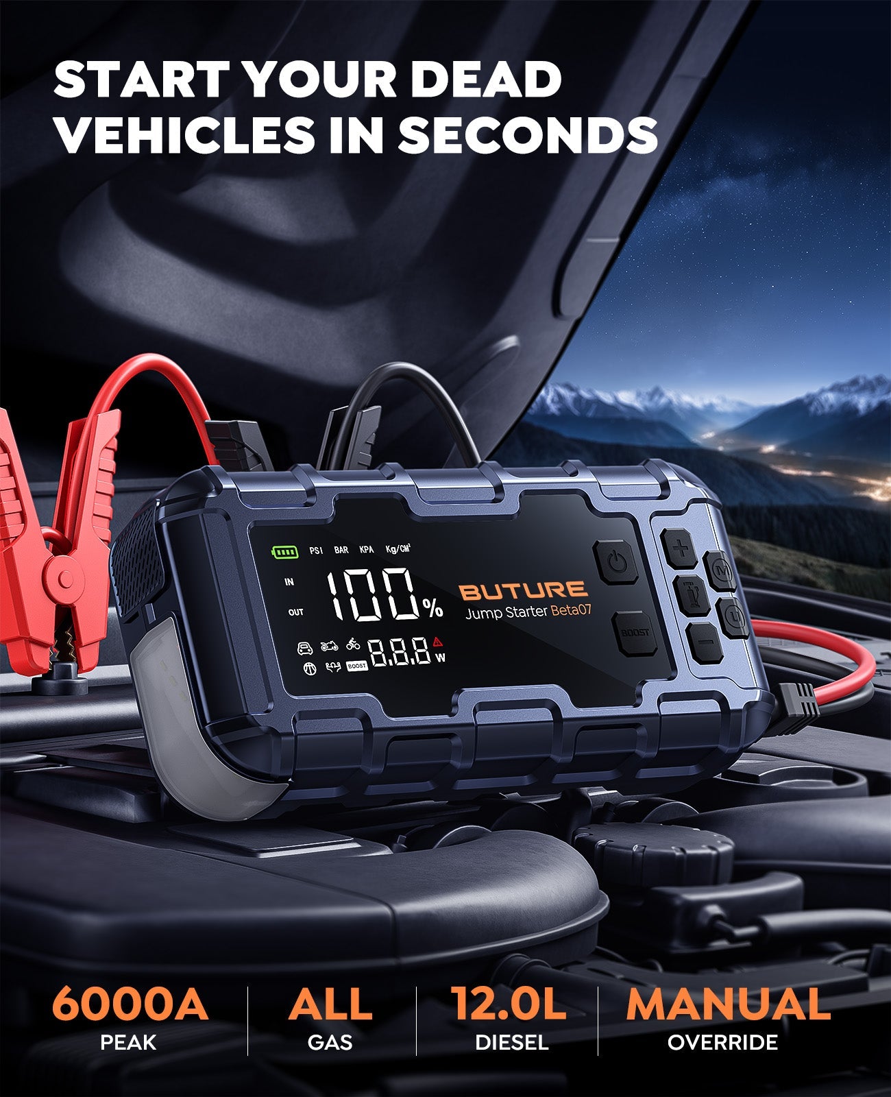 Buture Beta07 Car Jump Starter 6000A With 160PSI Air Compressor