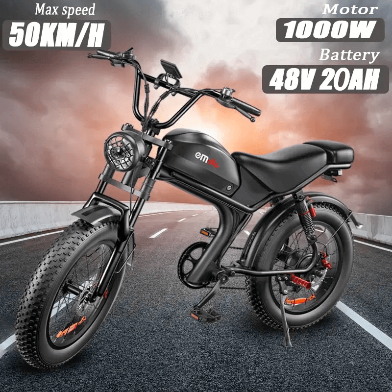 Emoko off-road fat tire electric bicycle in black with powerful 1000W motor and 48V 20Ah battery