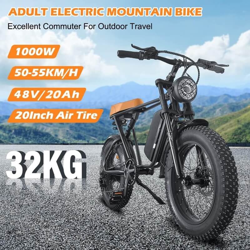 Emoko powerful electric commuter bike adult electric mountain bike with 1000W motor and 20 inch air tires