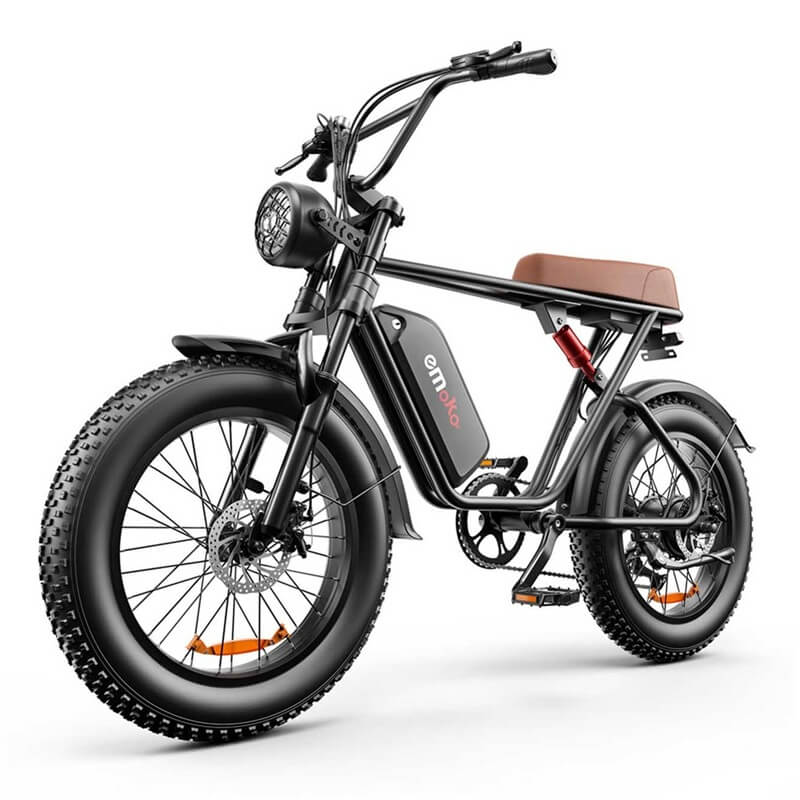 Emoko powerful electric commuter bike with fat tires and brown seat for urban riding