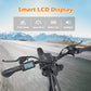 Emoko powerful electric commuter bike handlebars with smart LCD display showing pedal assist speed mode battery life and headlight