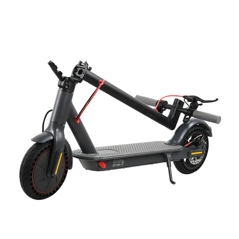 EMOKO foldable electric scooter in black with red accents and sturdy tires