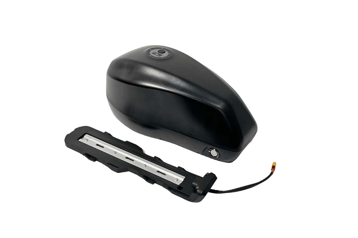 Emoko 48V 20ah electric bike battery in black with mounting bracket and connector cable