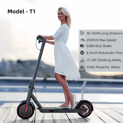 EMOKO Model T1 long range commuter electric scooter with 350W motor and 8.5-inch pneumatic tires